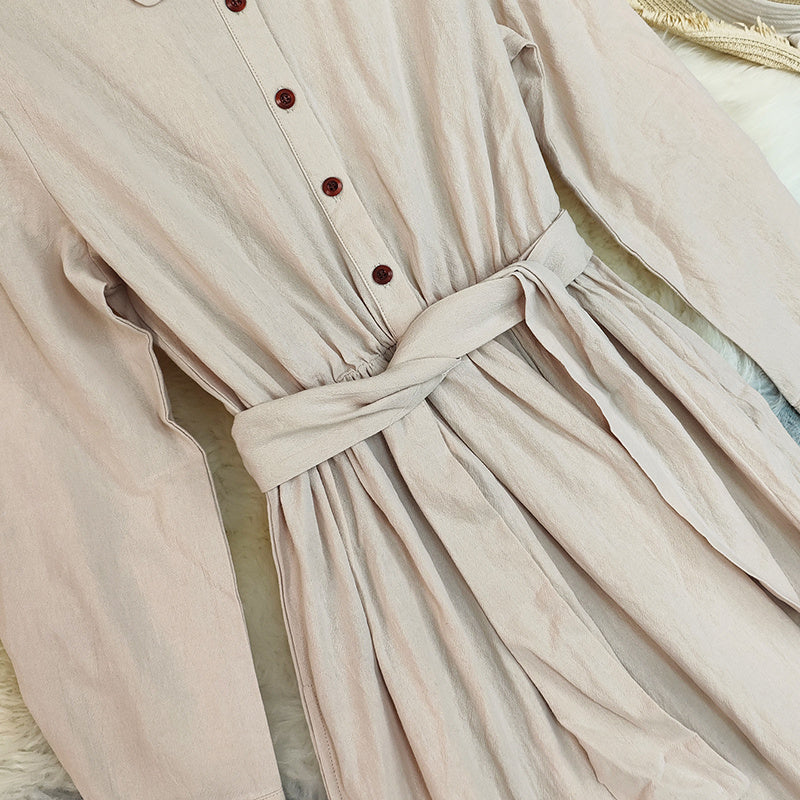 Elegant Women's Fall Dress, Polo Collar Long Sleeve Shirt Dress With Ruffle Tiered Maxi Design