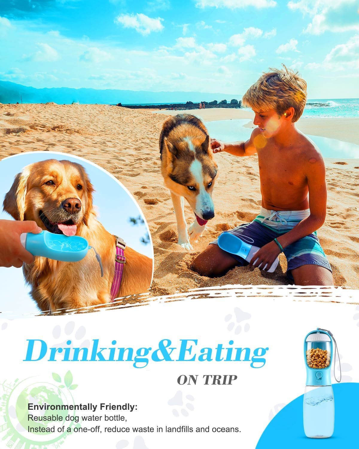 Ravel Puppy Water Bowl Dog Water Bottle With Food Container Portable Pet Dispenser Dog Stuff Accessories Items Puppy Essentials Necessities For Yorkie Chihuahua Cat Walking And Hiking