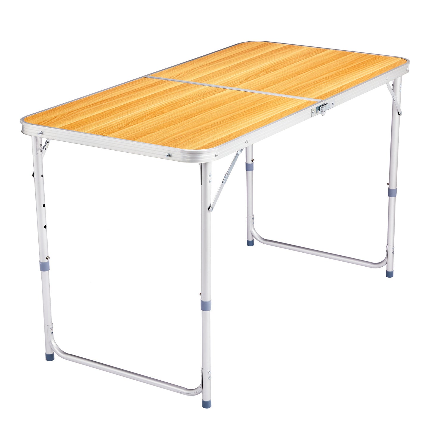 4ft Wood Grain Outdoor Folding Table Aluminum Alloy Rectangular 50kg Two Fold Tabletop