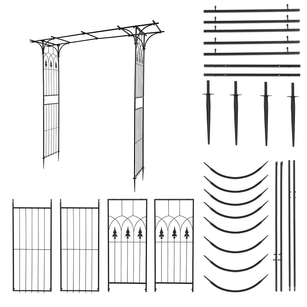 7.1ft Black Flat Top Wrought Iron, Courtyard Iron Arch