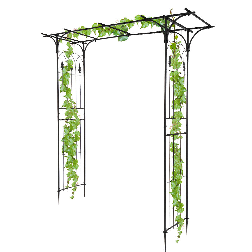 7.1ft Black Flat Top Wrought Iron, Courtyard Iron Arch