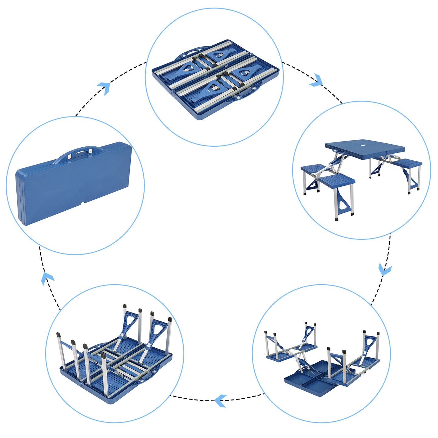 135.5x83x65.5cm Plastic Tables And Chairs 50kg Blue Camping Tables And Chairs