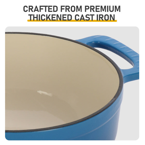 Cast Iron 6QT Cooking Pot - Gradient Blue - Includes Two Silicone Gloves - Enamel Pot