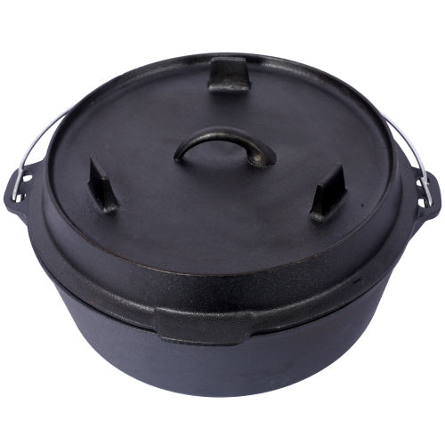 Pre-Seasoned Cast Iron Dutch Oven With Skillet Lid, Outdoor Camping Deep Pot For Camping Fireplace Cooking BBQ Baking Campfire, With Iron Pot Rack, 6 Quart