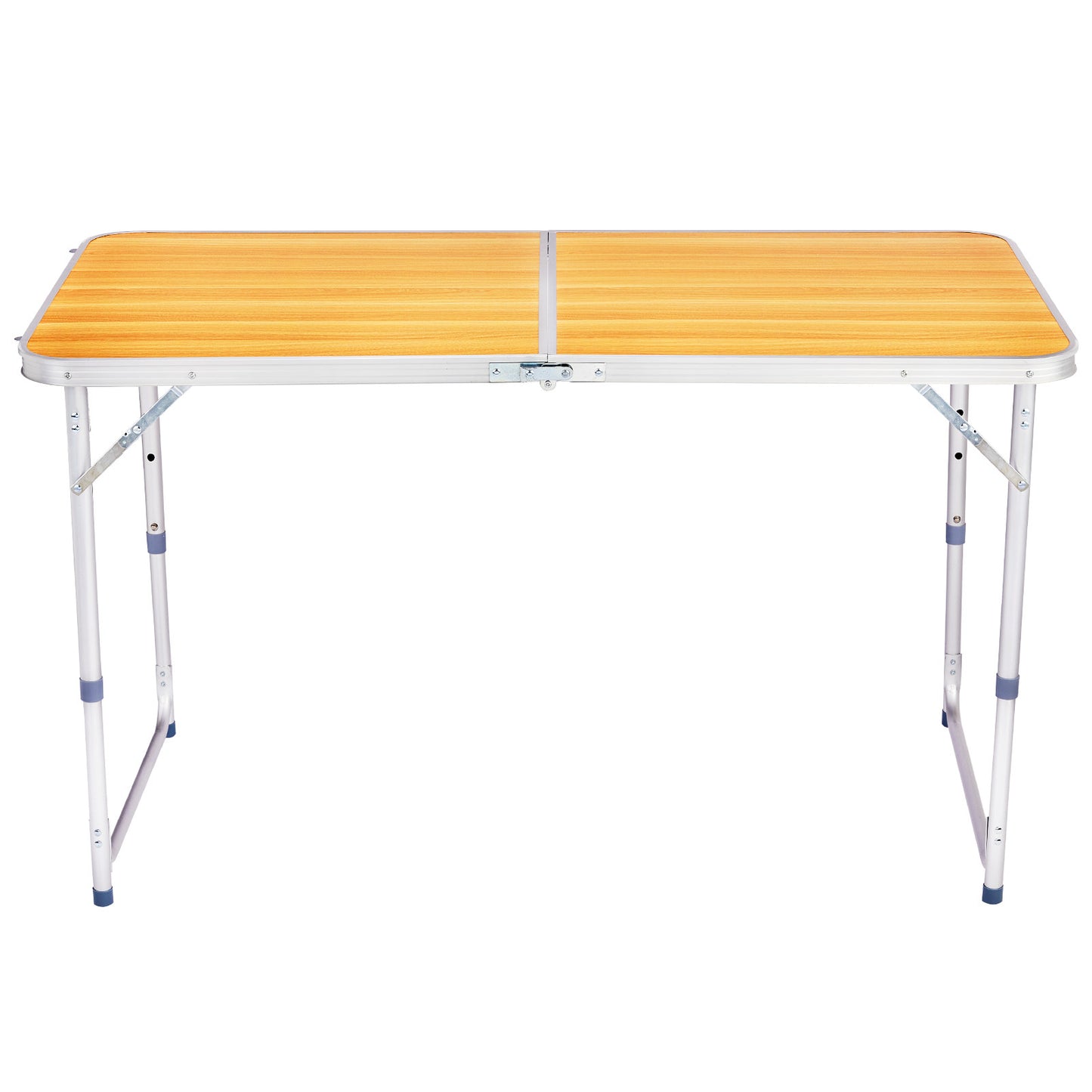 4ft Wood Grain Outdoor Folding Table Aluminum Alloy Rectangular 50kg Two Fold Tabletop